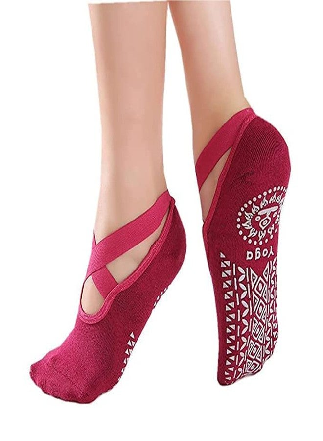 FLORISCA Yoga Socks for Women, Non-Slip Slipper Socks with Grippers & Straps for Pilates, Pure Barre, Ballet, Dance, & Barefoot Workout, Non-Skid Cover Toes Grip Socks ||1 Pair || Multi||