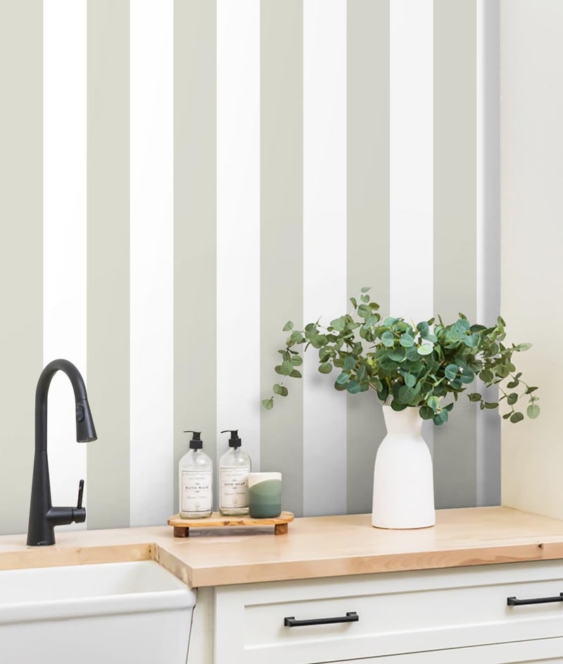Guvana 17.7"x197" Striped Peel and Stick Wallpaper Grey and White Contact Paper Modern Removable Wallpaper Gray Striped Self-Adhesive Contact Paper for Livingroom Cabinets Decor - Image 1
