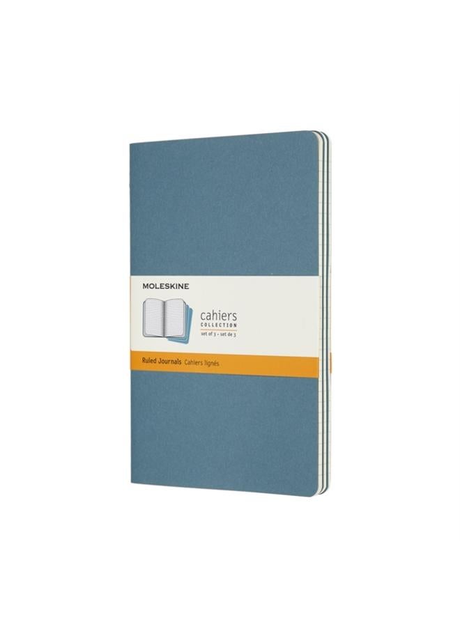 Set Of 3 Moleskine Large Ruled Cahier Journals : Brisk Blue