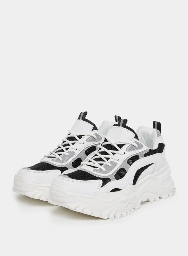 ستايلي Contrast Panel Lace Up Chunky Sneakers
