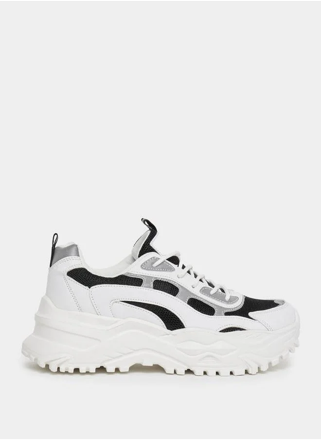 ستايلي Contrast Panel Lace Up Chunky Sneakers
