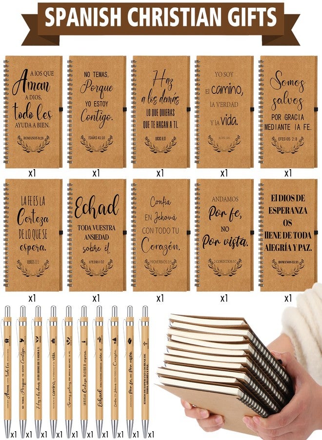 Resurhang 20 Pcs Regalos Cristianos En Español Spanish Christian Notebooks with Pens Spanish Christian Gift Bulk Motivational Journals Inspirational Pens Thank You Gifts for Family Colleagues (Tan) - Image 2