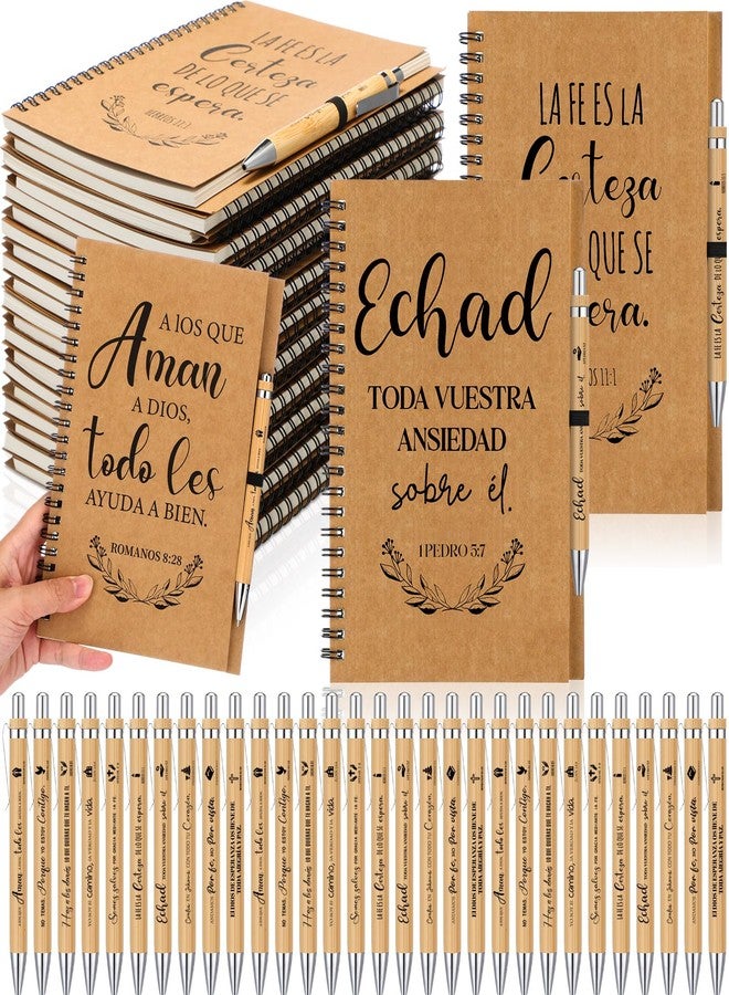 Resurhang 20 Pcs Regalos Cristianos En Español Spanish Christian Notebooks with Pens Spanish Christian Gift Bulk Motivational Journals Inspirational Pens Thank You Gifts for Family Colleagues (Tan) - Image 1