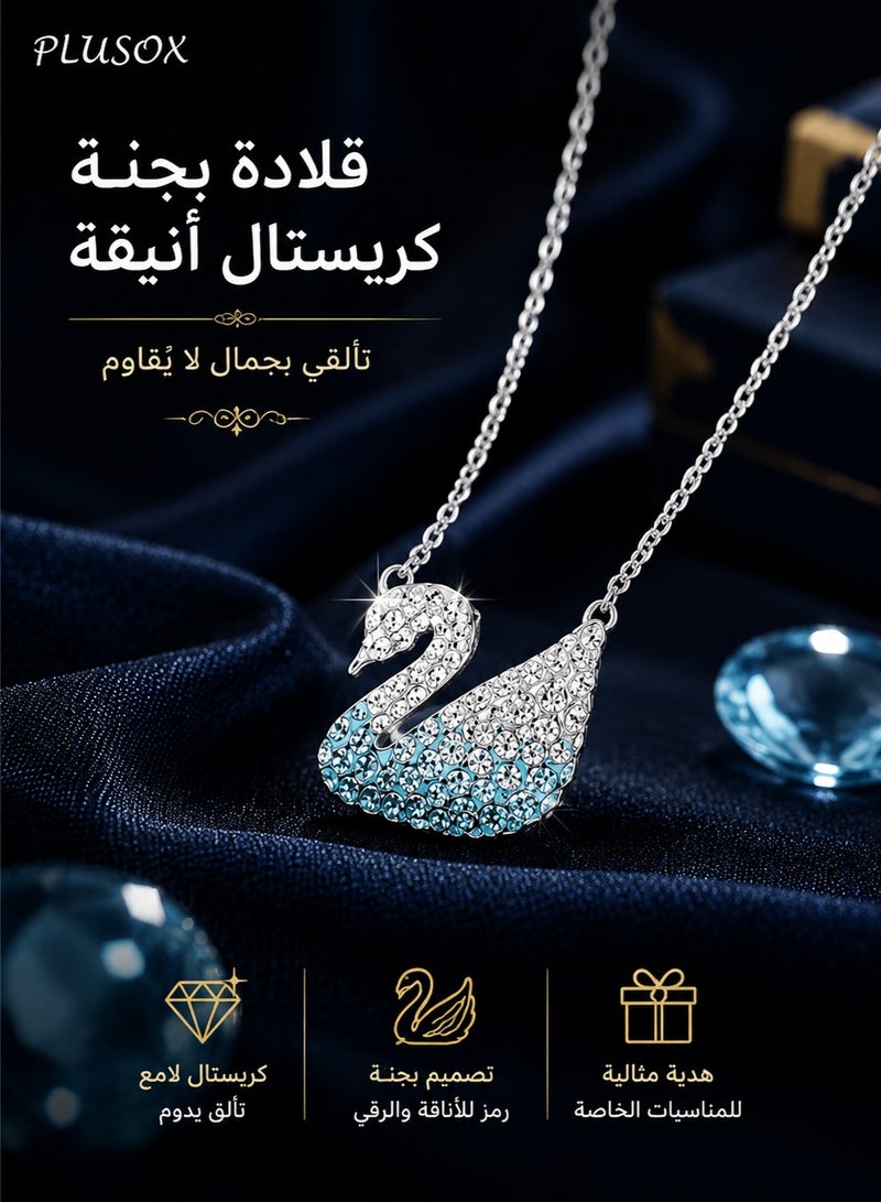 PLUSOX Elegant Swan Crystal Pendant Necklace for Women – Luxury Blue Crystal Fashion Jewelry Gift for Her, Romantic Swan Chain Necklace for Birthday, Party & Daily Wear - Image 1
