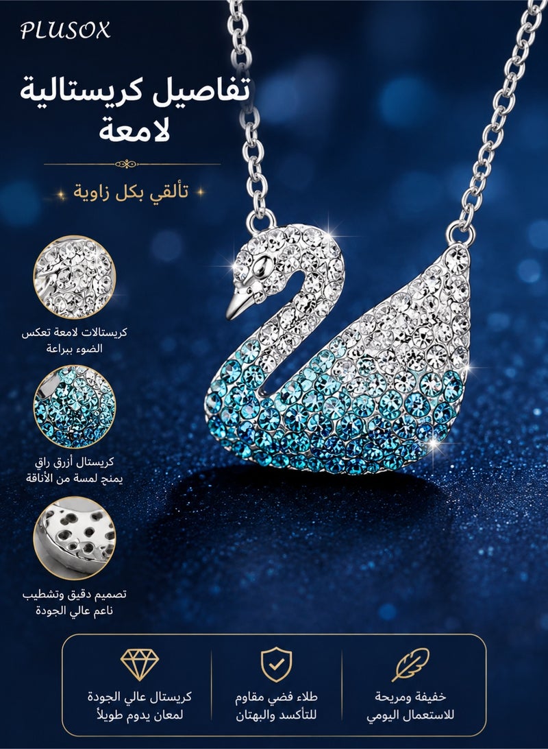 PLUSOX Elegant Swan Crystal Pendant Necklace for Women – Luxury Blue Crystal Fashion Jewelry Gift for Her, Romantic Swan Chain Necklace for Birthday, Party & Daily Wear - Image 3