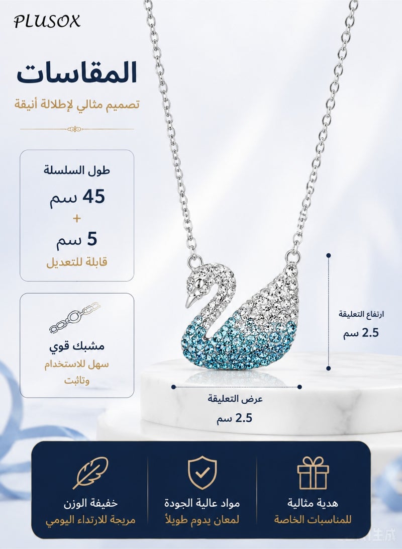 PLUSOX Elegant Swan Crystal Pendant Necklace for Women – Luxury Blue Crystal Fashion Jewelry Gift for Her, Romantic Swan Chain Necklace for Birthday, Party & Daily Wear - Image 4