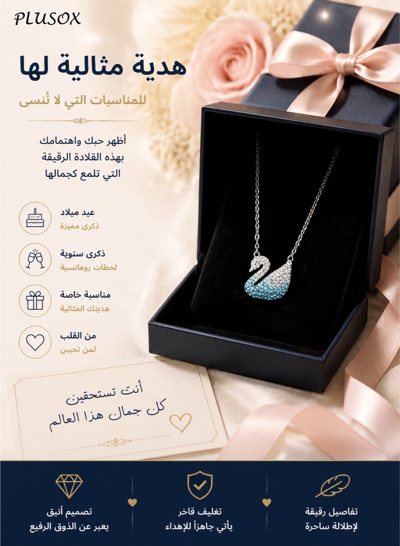 PLUSOX Elegant Swan Crystal Pendant Necklace for Women – Luxury Blue Crystal Fashion Jewelry Gift for Her, Romantic Swan Chain Necklace for Birthday, Party & Daily Wear - Image 5