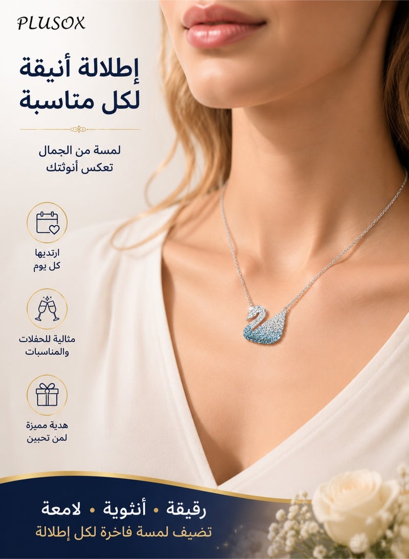 PLUSOX Elegant Swan Crystal Pendant Necklace for Women – Luxury Blue Crystal Fashion Jewelry Gift for Her, Romantic Swan Chain Necklace for Birthday, Party & Daily Wear - Image 2