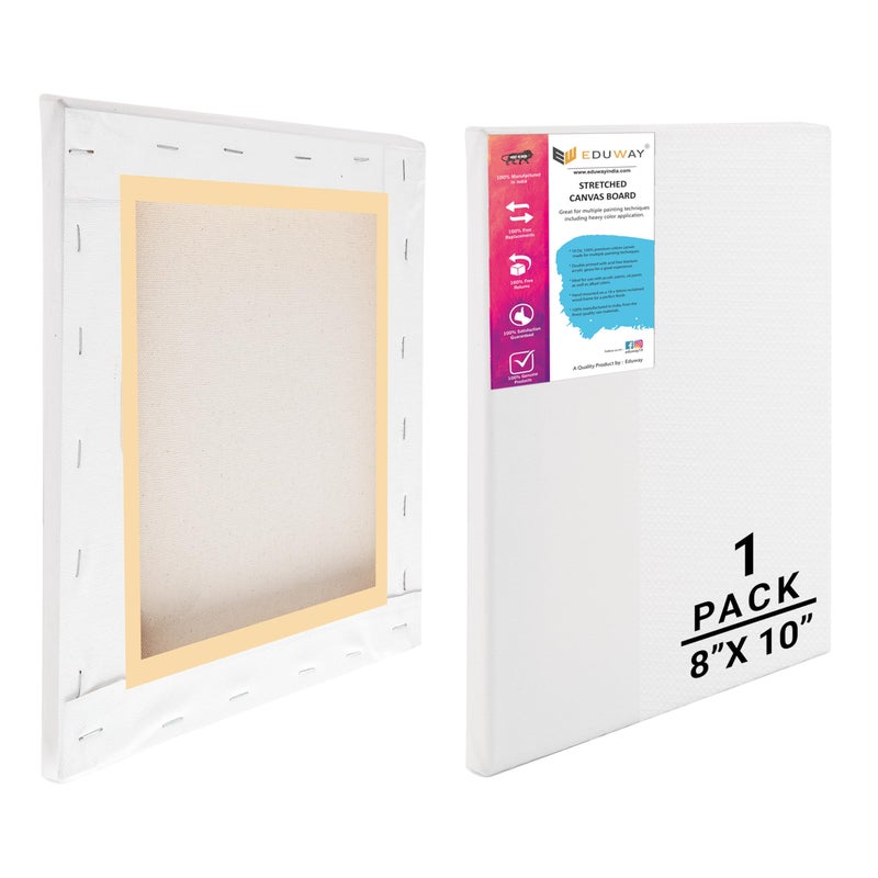 Eduway® 8x10 inches Pre Stretched Medium Grain 7Oz Primed Cotton Painting Canvas with Wooden Frame for Beginners & Artist | Suitable with Acrylic, Oil, Water Colours - (Set of 1)` - Image 1