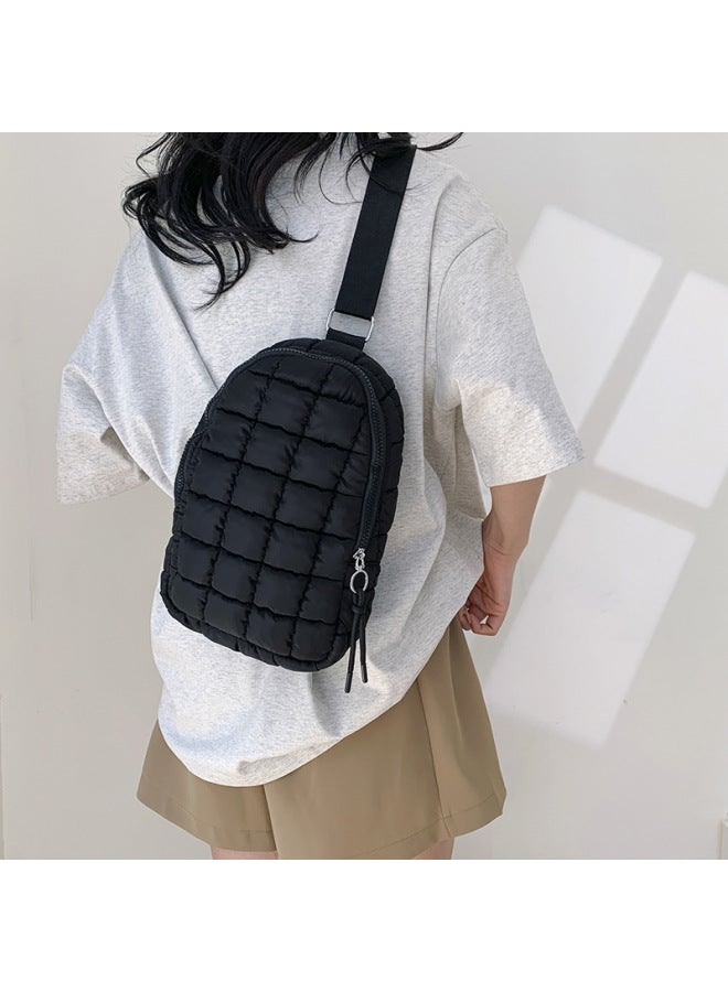 Quilting Car Plaid Cloud Cloth Chest Bag European And American Trend Crossbody Sports Bag Outdoor Riding Large Capacity Chest Bag-Color:Black-Dimensions:32*20*8 - Image 4
