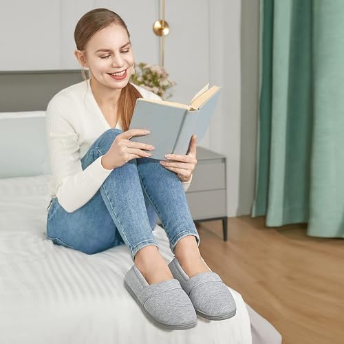 HomeTop Women's Comfy Loafer Slippers Lightweight Memory Foam Non-slip Indoor House Shoes (8 B(M) US, Light Gray) - Image 2