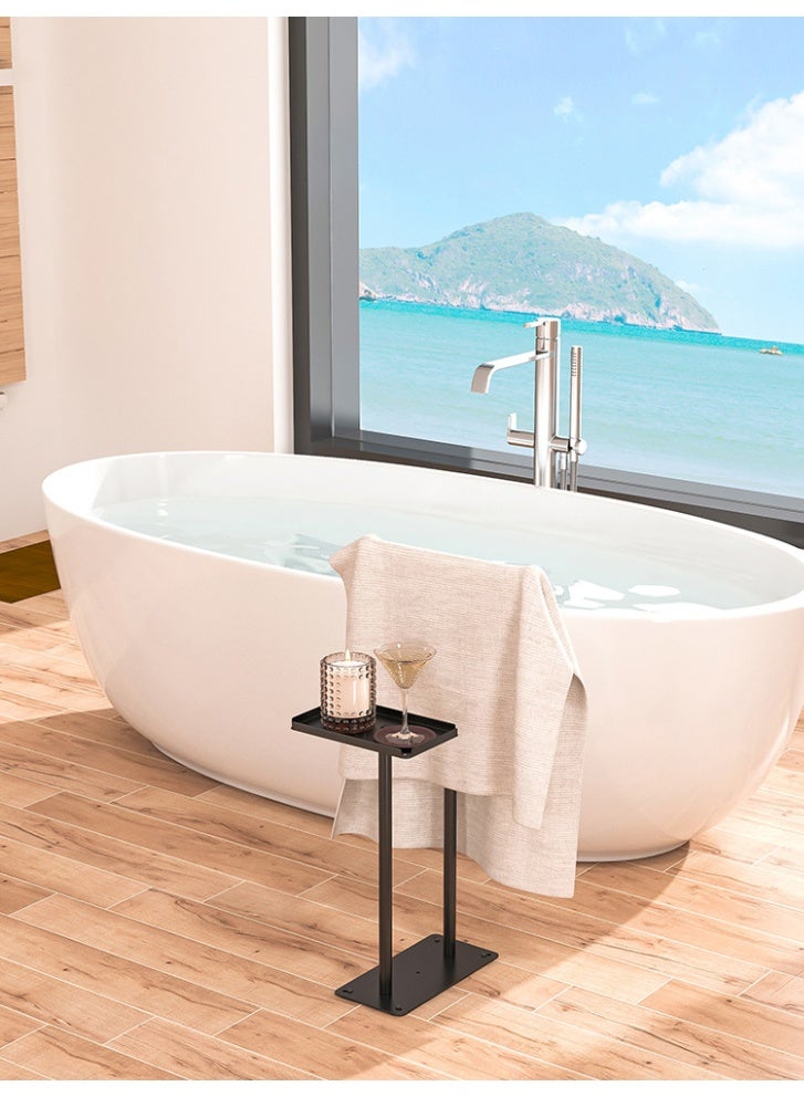 رف مناشف قائم بذاته من طبقتين، 2 في 1 لتجفيف المناشف المعدنية، رف عرض، حامل مناشف حمام ثقيل الوزن، حامل مناشف مقاوم للصدأ، رف تخزين للحمام مع صينية تخزين - Image 4