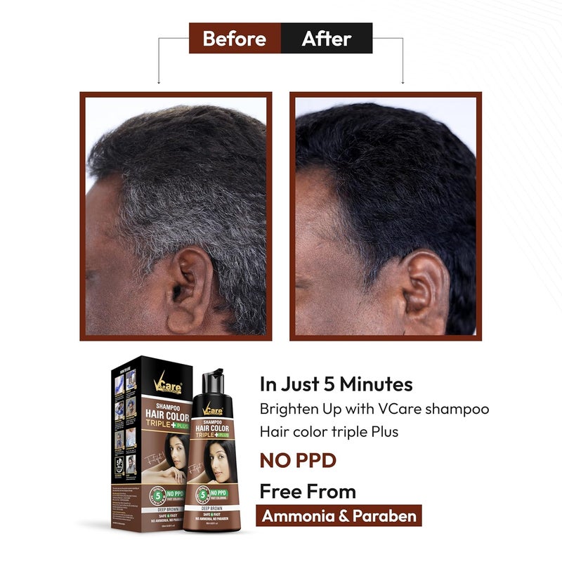 VCare Hair Colour Shampoo for Men and Women 180ml Deep Brown No Ammonia Long Lasting Hair Color 100 Grey Coverage Easy To Use Hair Colour At Home - Image 3