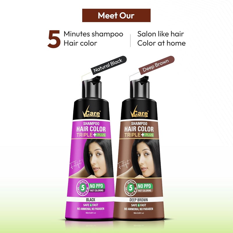 VCare Hair Colour Shampoo for Men and Women 180ml Deep Brown No Ammonia Long Lasting Hair Color 100 Grey Coverage Easy To Use Hair Colour At Home - Image 5