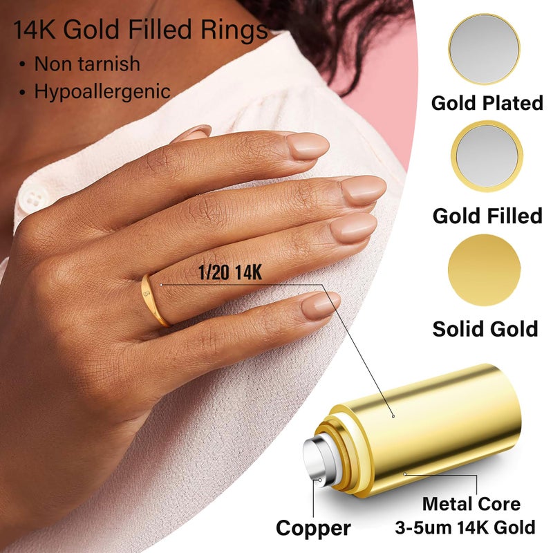 Honsny Gold Initial Rings for Women Non Tarnish Dainty 14K Gold Filled Ring Pinky Thumb Thin Bands Waterproof Letter Rings for Women Size 7 Jewelry Birthday Gifts - Image 3