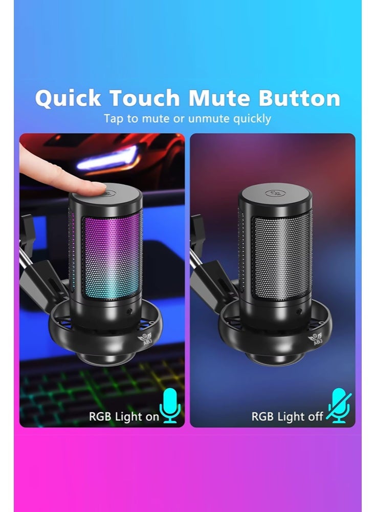 أيه بي جي ميكروفون بودكاست ديناميكي XLR/USB-C – ميكروفون للألعاب والبث عبر الكمبيوتر مع إضاءة RGB، زر كتم الصوت، ومنفذ سماعات – طقم حوامل مزدوج: ذراع متحرك وحامل طاولة – للتسجيل، الغناء، والتعليق الصوتي - Image 2