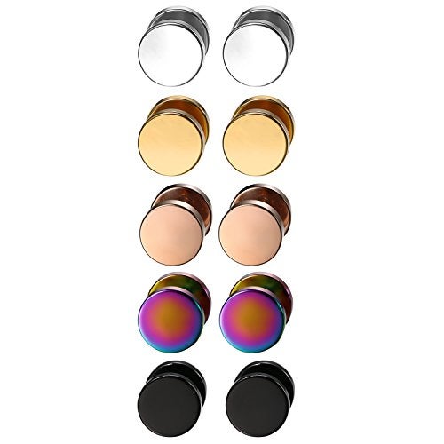 Aroncent 5 Pairs Stainless Steel Mens Womens Stud Earrings Set Ear Piercing Plugs Tunnel Punk Style - Image 1