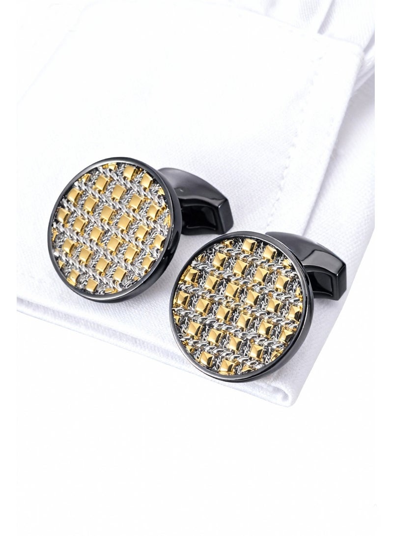 DB Innov. Cufflinks, Tricolor Design Round Cufflinks, 2 PCS for One Set Premium Copper Jewelry Specially Design for Men's Shirt Wedding Business Gift with Delicate Package Box. - Image 1