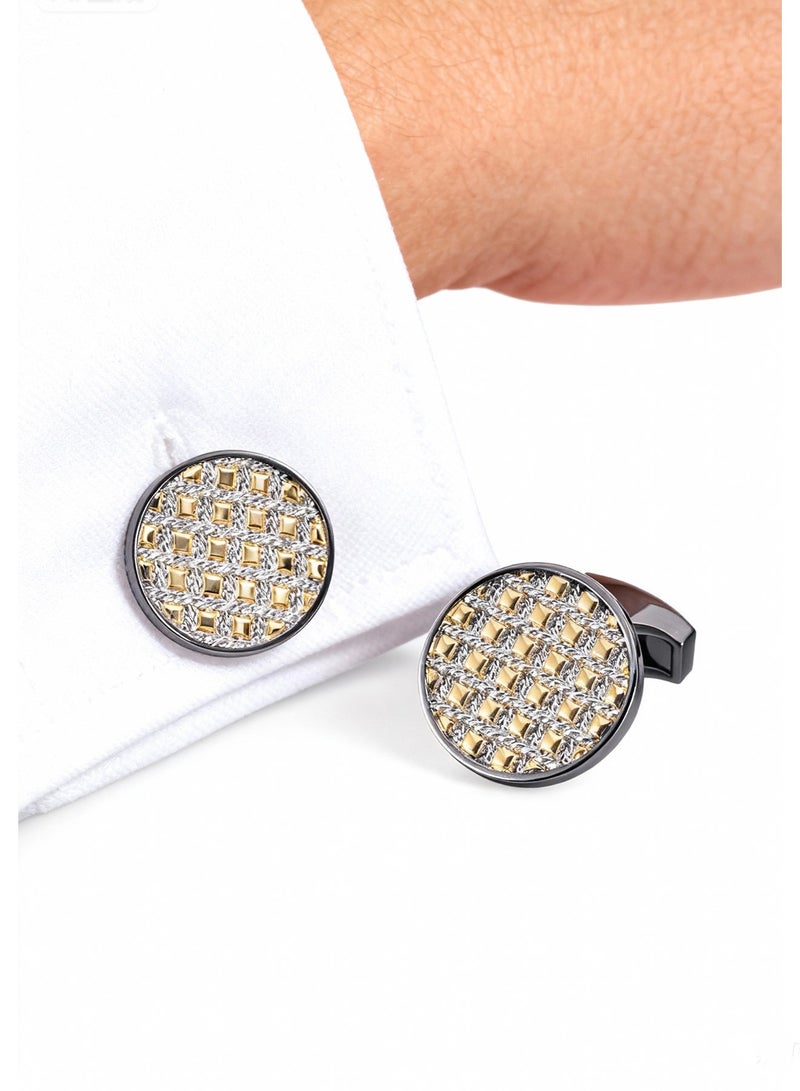 DB Innov. Cufflinks, Tricolor Design Round Cufflinks, 2 PCS for One Set Premium Copper Jewelry Specially Design for Men's Shirt Wedding Business Gift with Delicate Package Box. - Image 2