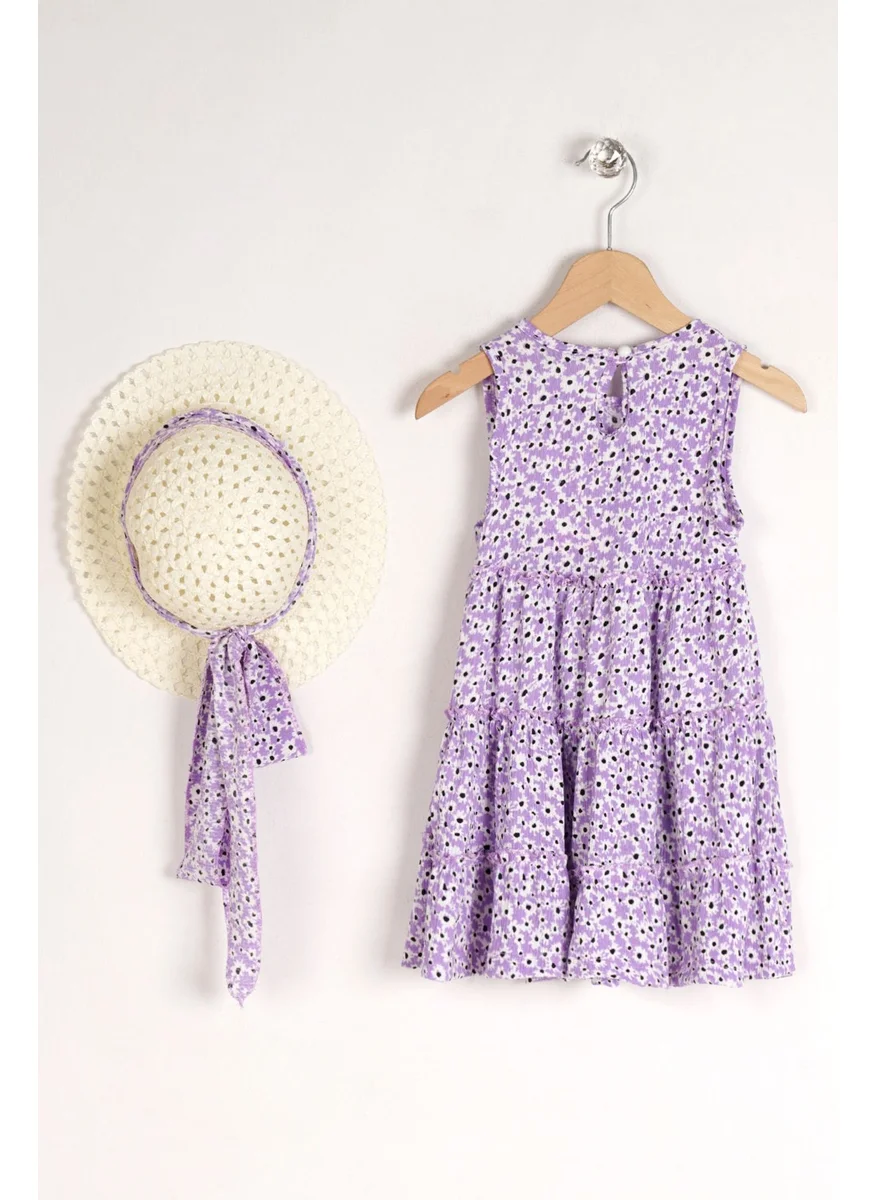 Zepkids Girl Lilac Colored Flower Patterned Hat Accessory Dress