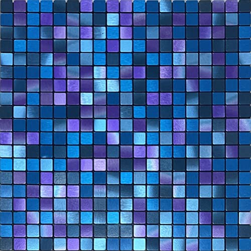 XUANINY Peel and Stick Backsplash Tiles for Kitchen,Bathroom,Fireplace,Self Adhesive Metal Aluminum Mosaic (12"x12") (5, Blue and Purple Mixed) - Image 1