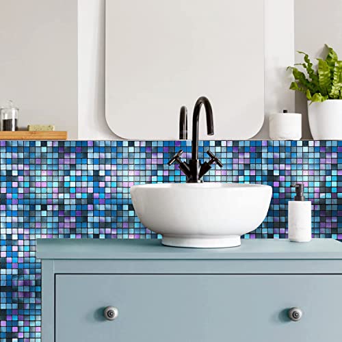 XUANINY Peel and Stick Backsplash Tiles for Kitchen,Bathroom,Fireplace,Self Adhesive Metal Aluminum Mosaic (12"x12") (5, Blue and Purple Mixed) - Image 4