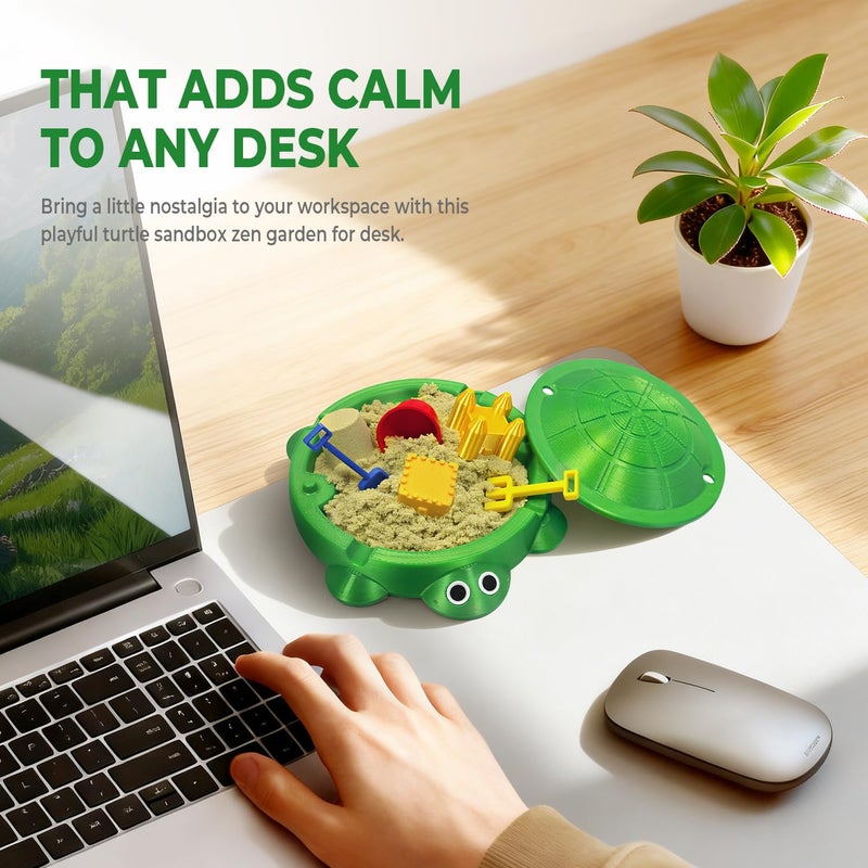 HouseBegan Mini Turtle Sandbox Zen Garden for Desk, Desktop Turtle Sandbox with Lid on The Go for Office Stress Relief, Funny Zen Garden Kit Desk Accessories Gifts for Coworkers Boss - Image 2