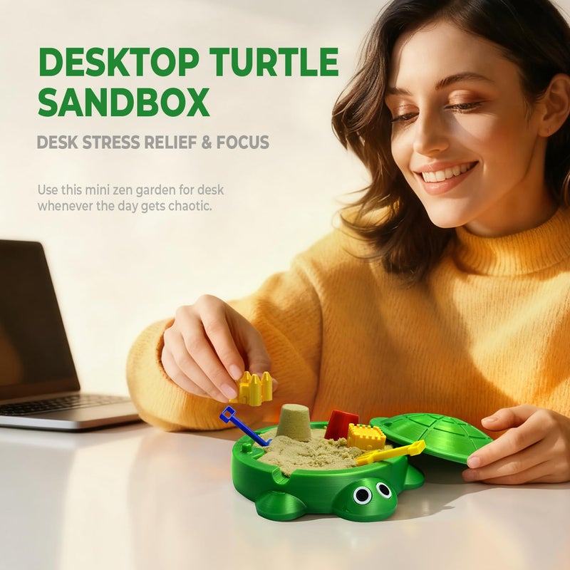 HouseBegan Mini Turtle Sandbox Zen Garden for Desk, Desktop Turtle Sandbox with Lid on The Go for Office Stress Relief, Funny Zen Garden Kit Desk Accessories Gifts for Coworkers Boss - Image 3