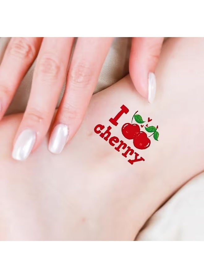 2-Pack Waterproof Temporary Tattoo Stickers for Women – Realistic Cherry Designs, English Quotes, Floral Bow & Apricot Elements, Easy Apply Body Art Tattoos, Perfect for Fun Makeup, Parties, Festivals & Gifts - Image 4