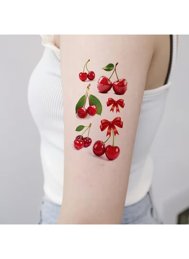 2-Pack Waterproof Temporary Tattoo Stickers for Women – Realistic Cherry Designs, English Quotes, Floral Bow & Apricot Elements, Easy Apply Body Art Tattoos, Perfect for Fun Makeup, Parties, Festivals & Gifts - Image 5