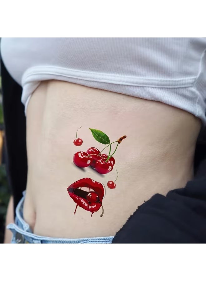 2-Pack Waterproof Temporary Tattoo Stickers for Women – Realistic Cherry Designs, English Quotes, Floral Bow & Apricot Elements, Easy Apply Body Art Tattoos, Perfect for Fun Makeup, Parties, Festivals & Gifts - Image 3