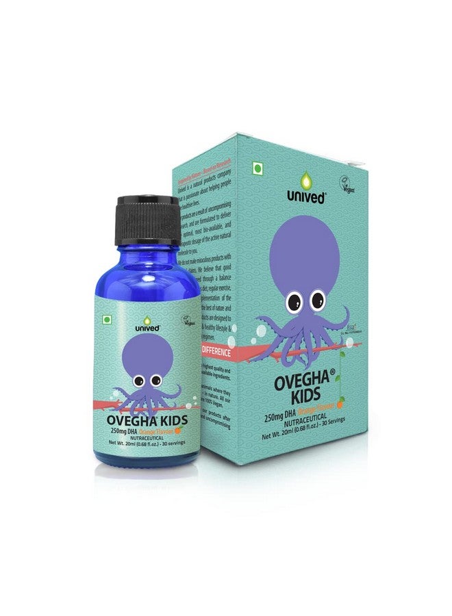 Unived OVEGHA Kids, Vegan Algae Omega-3 DHA 250mg DHA, Liquid Dropper, Natural Orange Flavour, 30 servings - Image 1