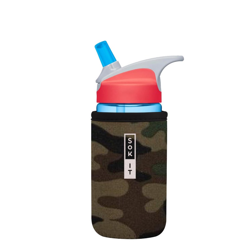 Sok It BotlSok Water Bottle Sleeve Insulated Neoprene Cover Green Camo Fits 12oz CamelBak or Nalgene