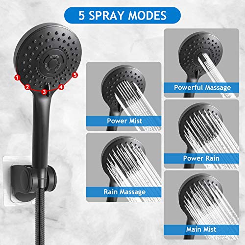 PinWin Shower Head Combo,10 Inch High Pressure Rain Shower Head with 11 Inch Adjustable Extension Arm and 5 Settings Handheld Powerful Shower Spray Against Low Pressure Water - Matte Black - Image 3