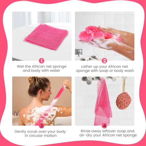 ZOCY African Net Sponge, Authentic Exfoliating Body Scrubber for Bath and Shower, Multiple Textures with Gentle Deep Exfoliating and Rich Lather for All Skins (Pink) - Image 5
