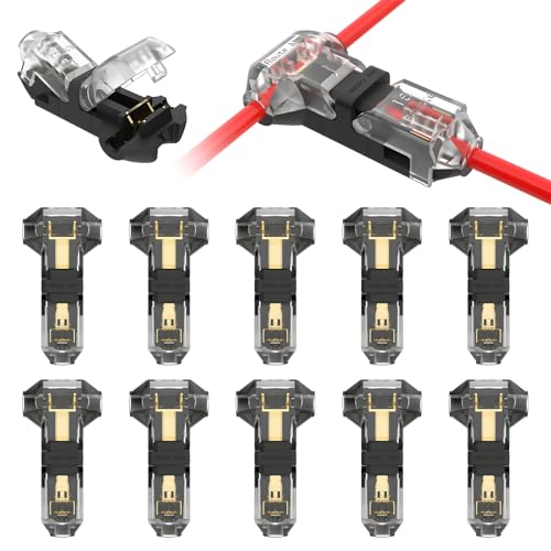 VISDOLL T Tap Wire Splice Connectors for 16-20 AWG Max Insulation Diameter 3.0mm, 3 Way 1 Pin Low Voltage Wire Connectors 10Pcs Solderless No Wire Stripping Quick Wire Splitter Connectors - Image 1