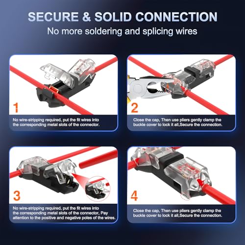 VISDOLL T Tap Wire Splice Connectors for 16-20 AWG Max Insulation Diameter 3.0mm, 3 Way 1 Pin Low Voltage Wire Connectors 10Pcs Solderless No Wire Stripping Quick Wire Splitter Connectors - Image 4