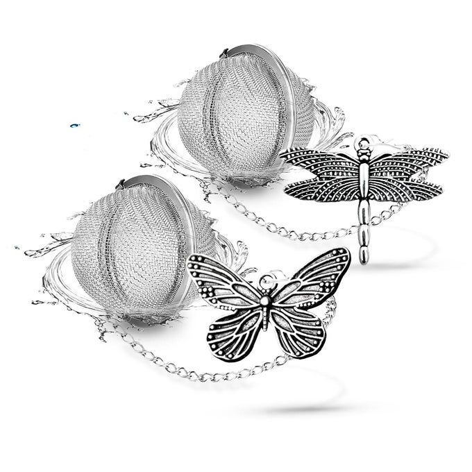2PCS TEA INFUSERLOOSE LEAF TEA STEEPER TEA STRAINER WITH CHARM HANDMADE DRAGONFLY BUTTERFLY PENDANT TEA BALL TEA FILTER TEA INFUSERS FOR LOOSE TEA