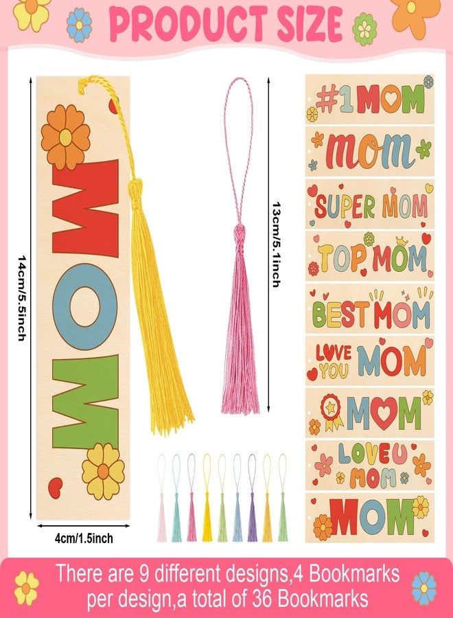 Hedeey 36 Pcs Color Your Own Mother's Day Bookmarks for Kids DIY Mother's Day Gifts Wooden Blank Bookmarks Bulk with Hanging Tassel for for Mother's Day Crafts Birthday Gift - Image 2