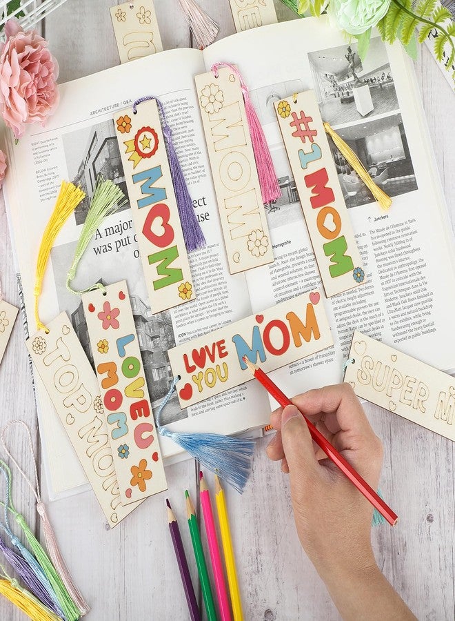 Hedeey 36 Pcs Color Your Own Mother's Day Bookmarks for Kids DIY Mother's Day Gifts Wooden Blank Bookmarks Bulk with Hanging Tassel for for Mother's Day Crafts Birthday Gift - Image 4