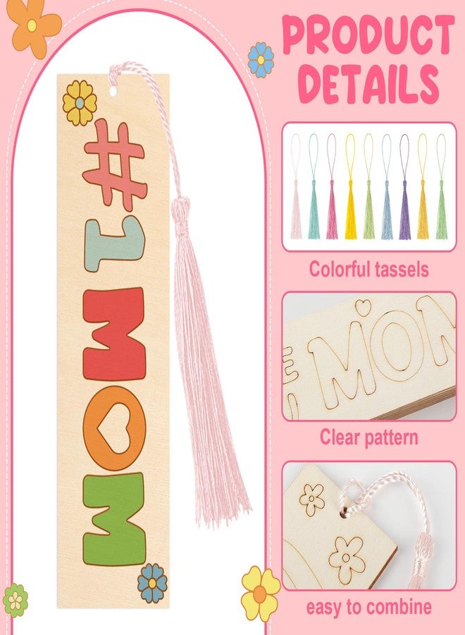 Hedeey 36 Pcs Color Your Own Mother's Day Bookmarks for Kids DIY Mother's Day Gifts Wooden Blank Bookmarks Bulk with Hanging Tassel for for Mother's Day Crafts Birthday Gift - Image 3