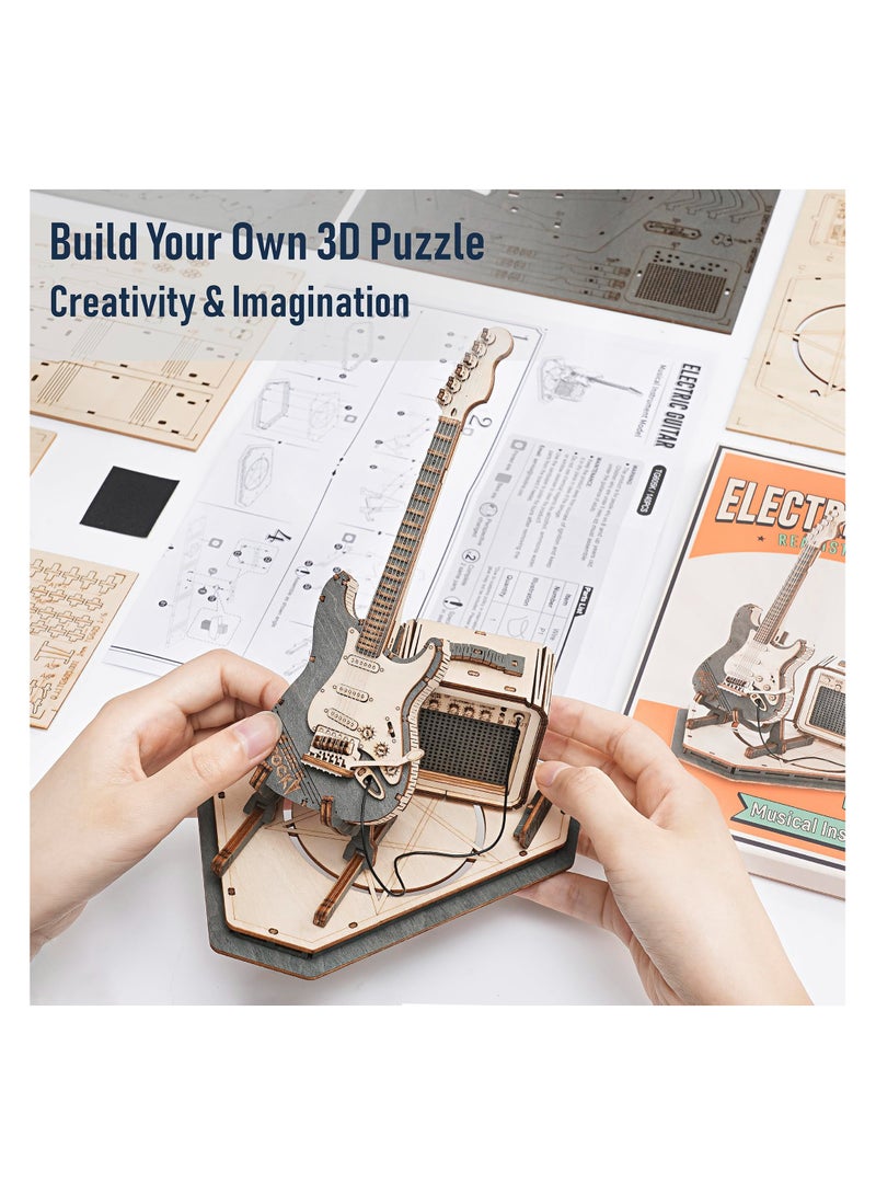 3D Puzzles Guitar for Adults, Wooden Music Box Kits-Cello Wood Model Kits for Adults, DIY Wooden Model Kit for Adults to Build, STEM Electric Guitar Desk Toy Project, Birthday Gifts Hobbies - Image 2