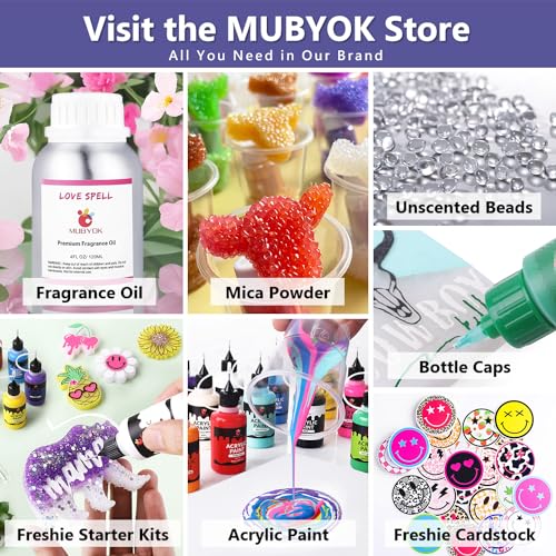 MUBYOK M140 85PCS Car Freshie Supplies Starter kit with Unscented Aroma Beads,Silicone Molds,Acrylic Paint,Mica Powder,Glitter and Accessories (Make 8 Freshies) - Image 2