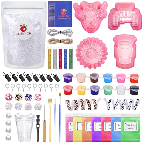 MUBYOK M140 85PCS Car Freshie Supplies Starter kit with Unscented Aroma Beads,Silicone Molds,Acrylic Paint,Mica Powder,Glitter and Accessories (Make 8 Freshies) - Image 1