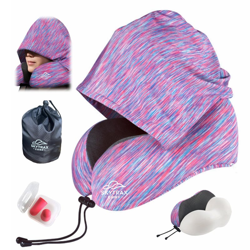 SKYTRAX COMF Travel Pillow with Extra Large Hood for Airplane Long Flights Privacy and Comfort Memory Foam with SkinFriendly Cover for Road Trip HeadNeck Support for Plane Office Cars Sleeping RestColorful - Image 2