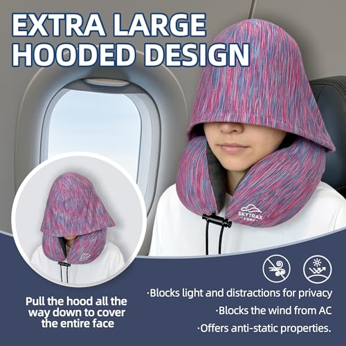 SKYTRAX COMF Travel Pillow with Extra Large Hood for Airplane Long Flights Privacy and Comfort Memory Foam with SkinFriendly Cover for Road Trip HeadNeck Support for Plane Office Cars Sleeping RestColorful - Image 3