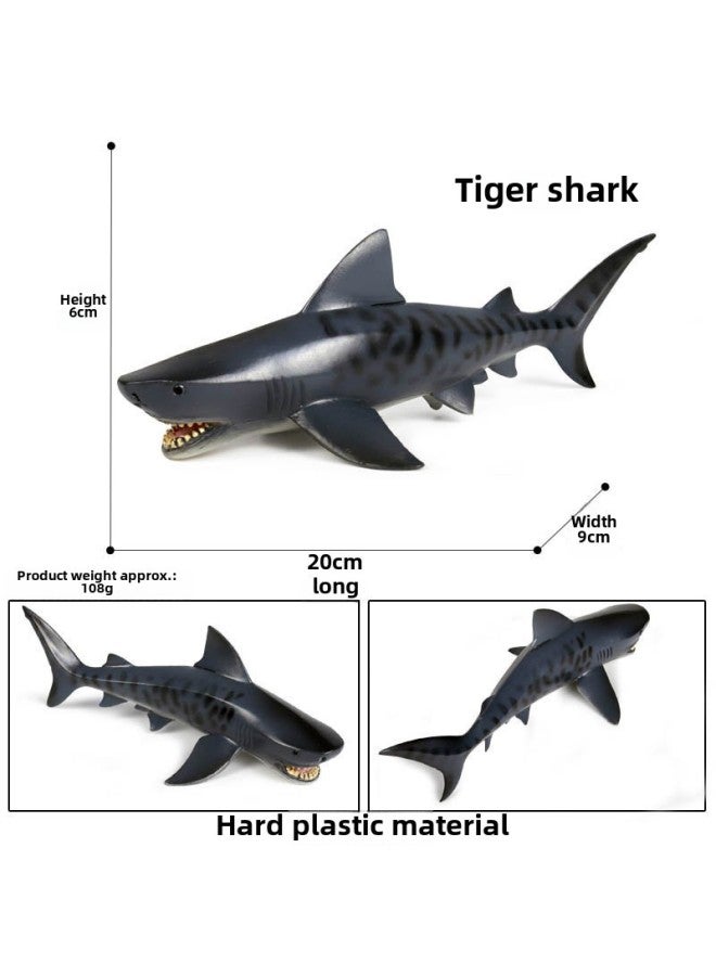 نماذج محاكاة الحياة المحيطية الصلبة للأطفال، القرش الأبيض الكبير، ميغالودون، الحوت، القرش، النمر الأزرق، الحوت، ألعاب الحلي-اللون: قرش النمر - Image 1