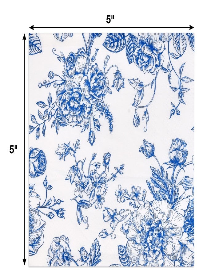 Gift Boutique 120 Floral Cocktail Beverage Napkins Blue & White Disposable Paper Spring Flowers Dessert Napkin for Wedding Holiday Birthday Party Bridal & Baby Shower Tableware Party Supplies - Image 2