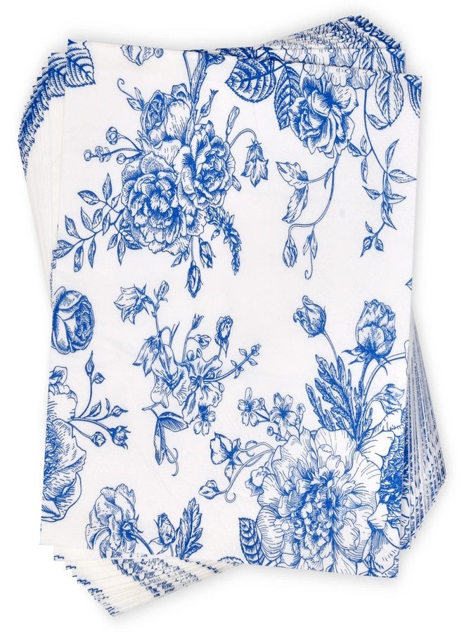 Gift Boutique 120 Floral Cocktail Beverage Napkins Blue & White Disposable Paper Spring Flowers Dessert Napkin for Wedding Holiday Birthday Party Bridal & Baby Shower Tableware Party Supplies - Image 4