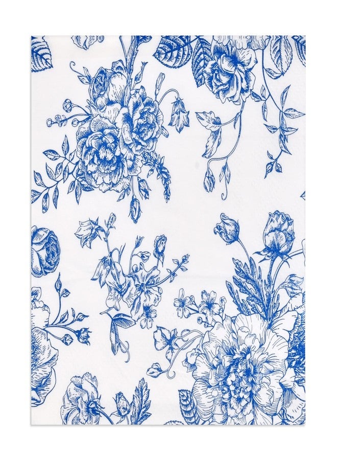 Gift Boutique 120 Floral Cocktail Beverage Napkins Blue & White Disposable Paper Spring Flowers Dessert Napkin for Wedding Holiday Birthday Party Bridal & Baby Shower Tableware Party Supplies - Image 1